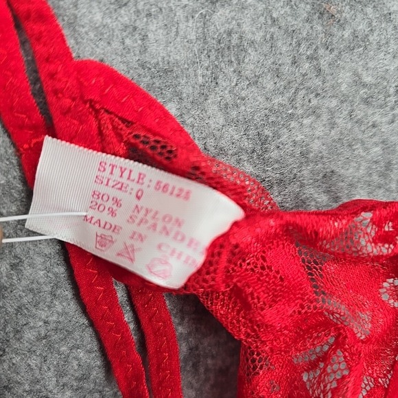 Music Legs Mesh Polka Dot Babydoll And G-String Women Size Q 16-18 D/DD Red Lace - Picture 4 of 12